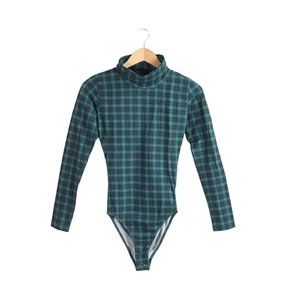 NWT vintage 90s plaid turtleneck bodysuit top cotton deadstock preppy grunge NEW